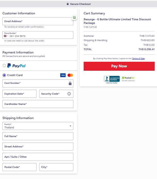 Resurge - secure Order Page